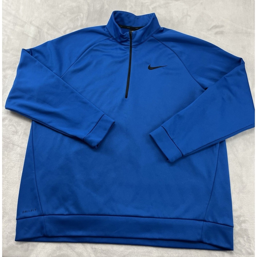 Nike Fleece Sweater Men 2XL Blue 1/4 Zip Fleece DRI-FIT High-Neck Pullover Shirt